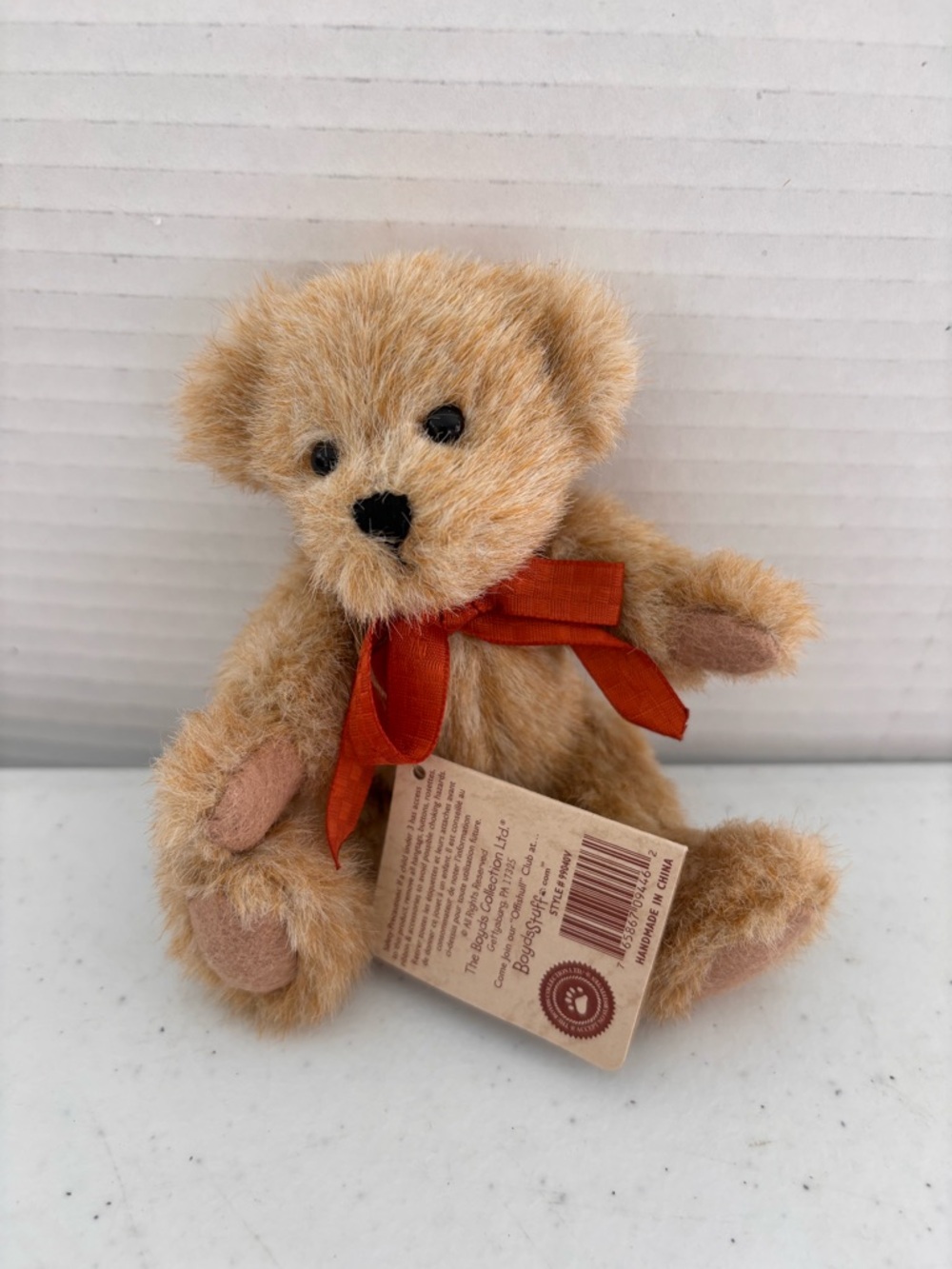 Boyds Bears Lil Spout Tan Plush Teddy with Orange Ribbon